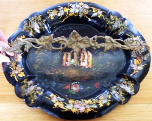 ANTIQUE ENGLISH VICTORIAN PAPIERMCH CARD BASKET - ADDITIONAL PHOTO 2