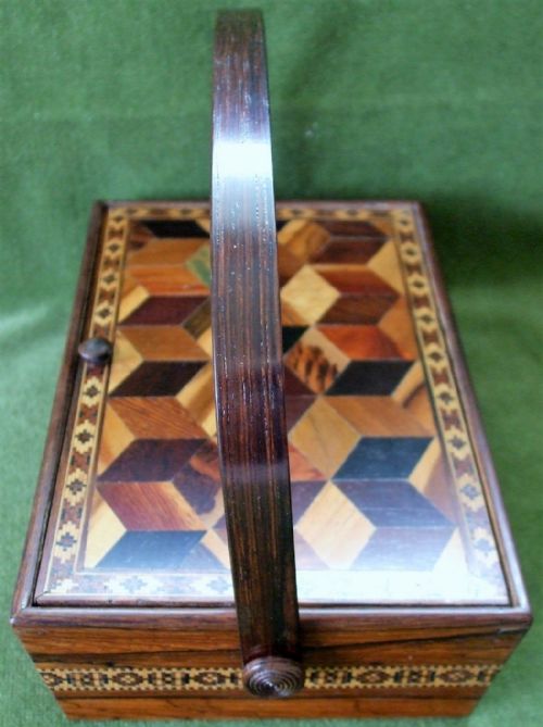ANTIQUE ENGLISH VICTORIAN TUNBRIDGE WARE LADIES NEEDLEWORK CASKET - ADDITIONAL PHOTO 1