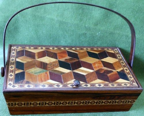 ANTIQUE ENGLISH VICTORIAN TUNBRIDGE WARE LADIES NEEDLEWORK CASKET - ADDITIONAL PHOTO 2