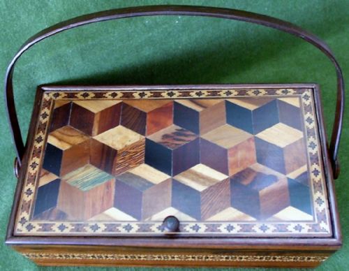 ANTIQUE ENGLISH VICTORIAN TUNBRIDGE WARE LADIES NEEDLEWORK CASKET - ADDITIONAL PHOTO 3