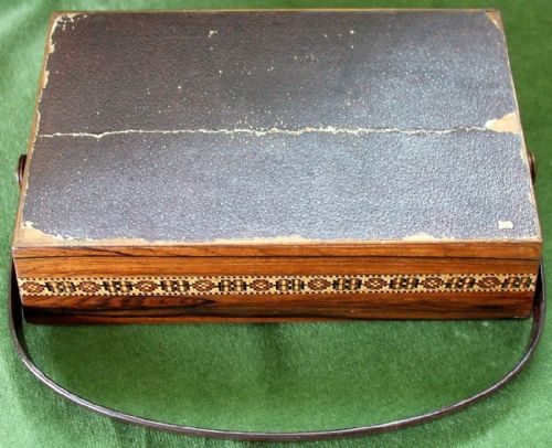 ANTIQUE ENGLISH VICTORIAN TUNBRIDGE WARE LADIES NEEDLEWORK CASKET - ADDITIONAL PHOTO 5