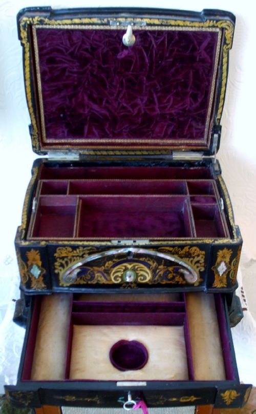 ANTIQUE ENGLISH VICTORIAN PAPIERMCH LADIES JEWELLERY CASKET - ADDITIONAL PHOTO 5