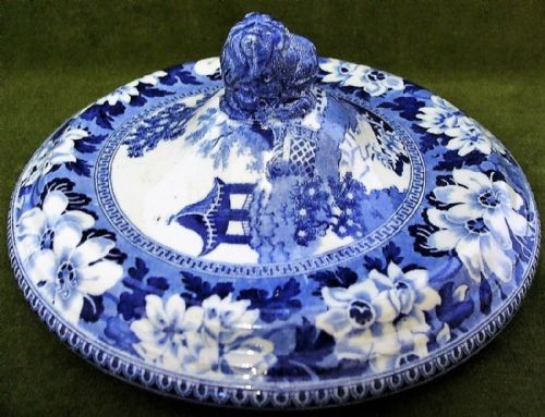 ANTIQUE ENGLISH GEORGIAN BLUE AND WHITE TRANSFER ELEPHANT PATTERN POTTERY TUREEN AND COVER JOHN ROGERS AND SON - ADDITIONAL PHOTO 2