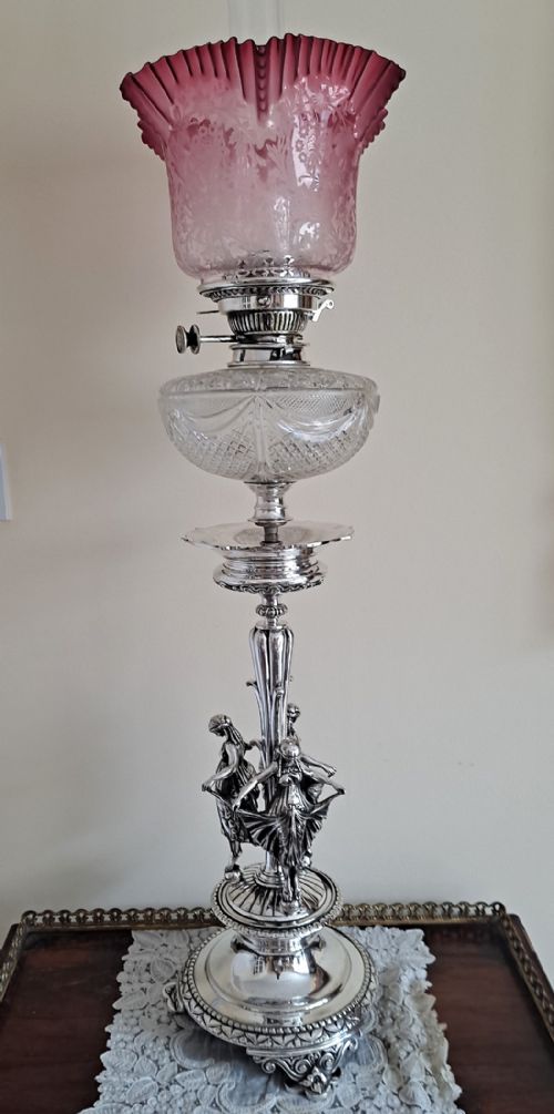 fig 1. Antique English Victorian Silver Plated Oil Lamp