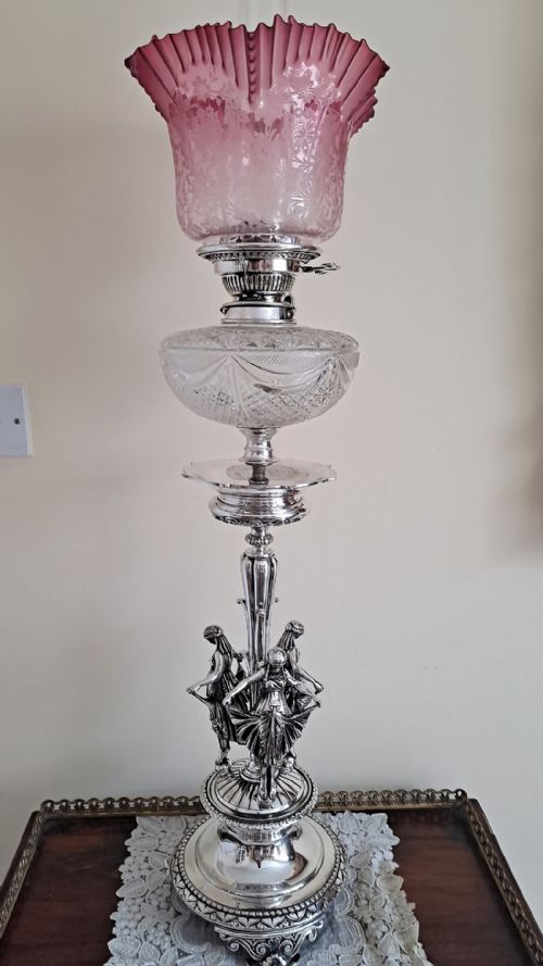 fig 2. Antique English Victorian Silver Plated Oil Lamp