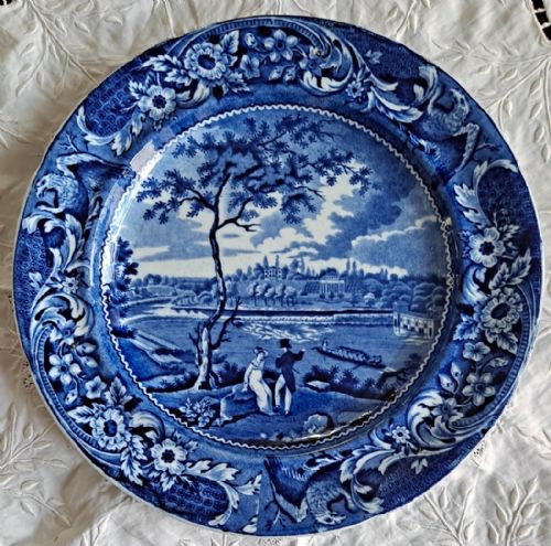 Antique English Georgian Blue and White Transfer Plate ~ "Fair Mount Near Philadelphia" ~ Stubbs