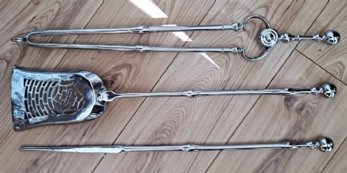 fig 1. Set of Three Antique English Victorian Steel Fire Irons