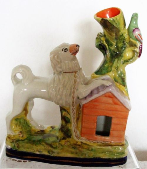 Victorian Staffordshire Pottery Poodle Spill Vase