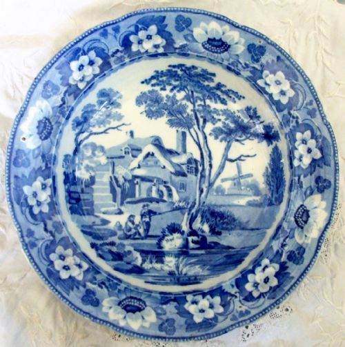 Antique English Georgian Blue and White Transfer "Resting Time" Pattern Plate ~ John Davenport