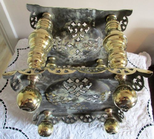 ANTIQUE ENGLISH VICTORIAN BRASS TWO TIER TRIVET KETTLE STAND - ADDITIONAL PHOTO 2
