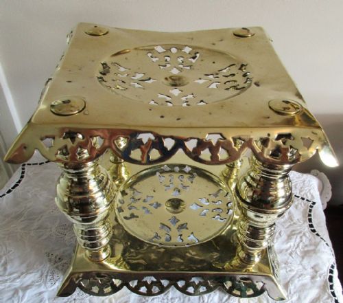 ANTIQUE ENGLISH VICTORIAN BRASS TWO TIER TRIVET KETTLE STAND - ADDITIONAL PHOTO 3