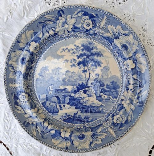 Antique English Georgian Blue and White Transfer "Windmill" Pattern Plate ~ Masons