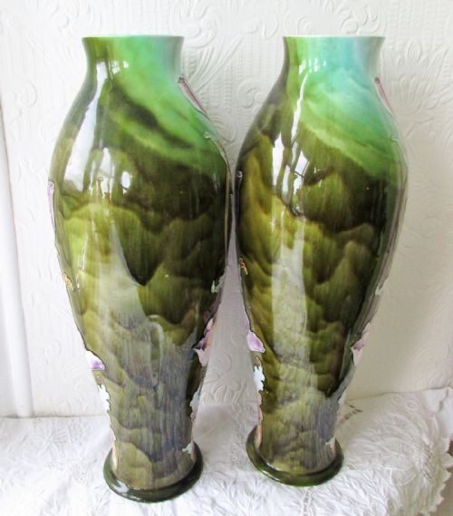 PAIR OF ANTIQUE FRENCH FAIENCE ART NOUVEAU VASES - ADDITIONAL PHOTO 3