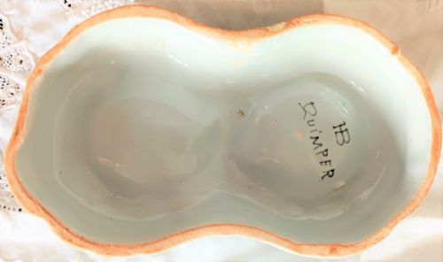 ANTIQUE HB QUIMPER FRENCH FAIENCE DOUBLE TABLE SALT - ADDITIONAL PHOTO 2