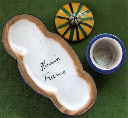 VINTAGE ALADIN FRENCH FAIENCE ENCRIER INKWELL - ADDITIONAL PHOTO 2