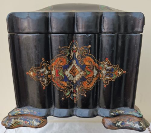 ANTIQUE ENGLISH VICTORIAN PAPIERMCH TEA CADDY - ADDITIONAL PHOTO 2