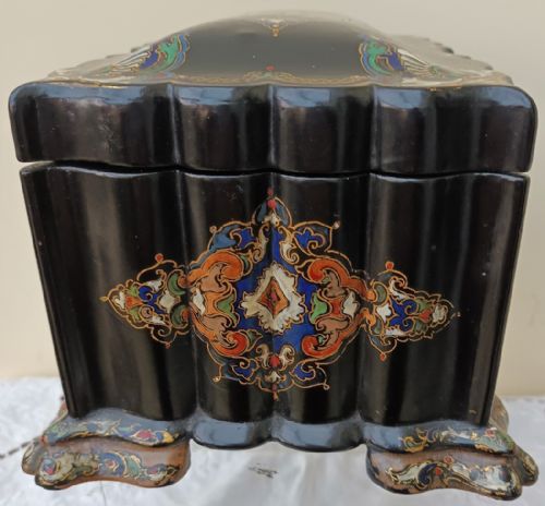 ANTIQUE ENGLISH VICTORIAN PAPIERMCH TEA CADDY - ADDITIONAL PHOTO 4