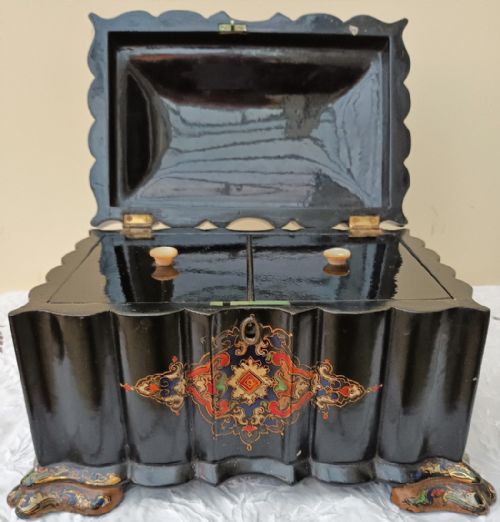 ANTIQUE ENGLISH VICTORIAN PAPIERMCH TEA CADDY - ADDITIONAL PHOTO 9