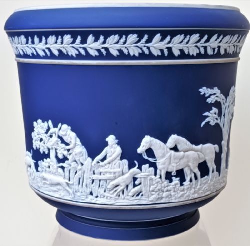 ANTIQUE ENGLISH VICTORIAN BLUE JASPERWARE JARDINIERE WILLIAM ADAMS SONS - ADDITIONAL PHOTO 1