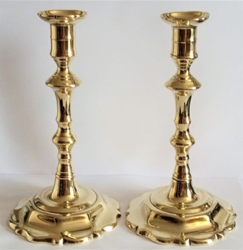 Pair of Antique English Georgian Brass Candlesticks ~ Edward Kendrick