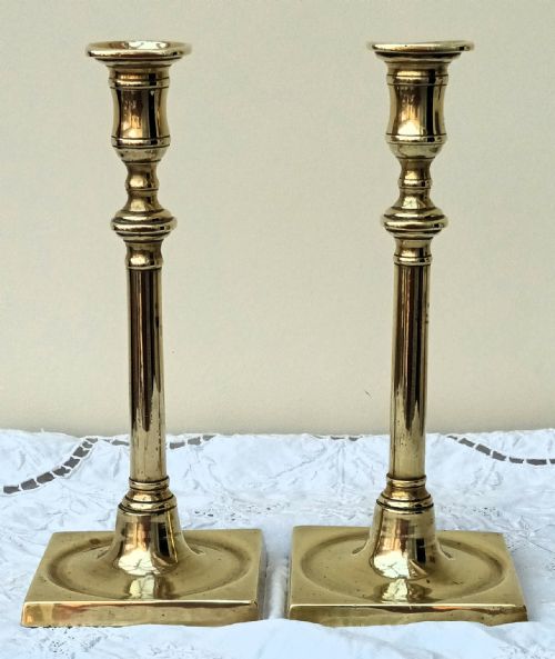 Pair of Antique English Georgian Brass Candlesticks