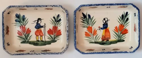 Pair of Antique Hb Quimper French Faience Dishes
