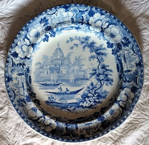 Georgian Blue & White Transfer "Surseya Ghaut Khanpore" Plate