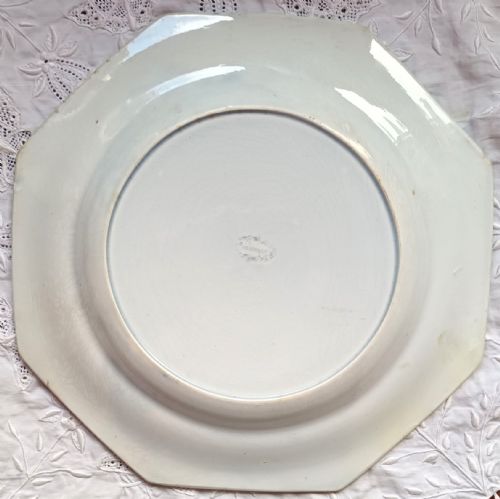 fig 1. An octagonal Georgian blue and white transferware pottery plate depicting a country cottage with a woodman returning home.