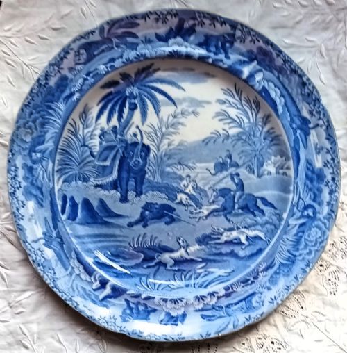 Georgian Blue & White Transfer "Death of the Bear" Plate ~ Spode