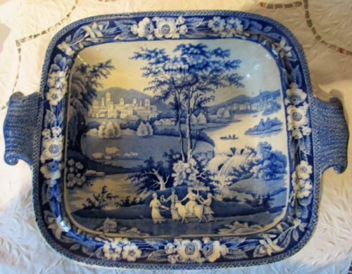 ANTIQUE ENGLISH GEORGIAN BLUE AND WHITE EUROPA PATTERN POTTERY VEGETABLE TUREEN AND COVER J R RILEY - ADDITIONAL PHOTO 2