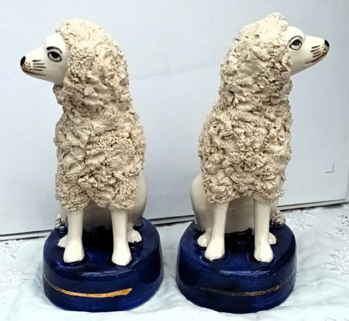 fig 1. Pair of Antique Victorian Staffordshire Seated Poodles