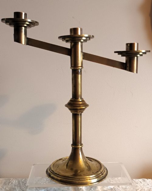 PAIR OF ANTIQUE ENGLISH VICTORIAN BRASS ALTAR CANDELABRA - ADDITIONAL PHOTO 1