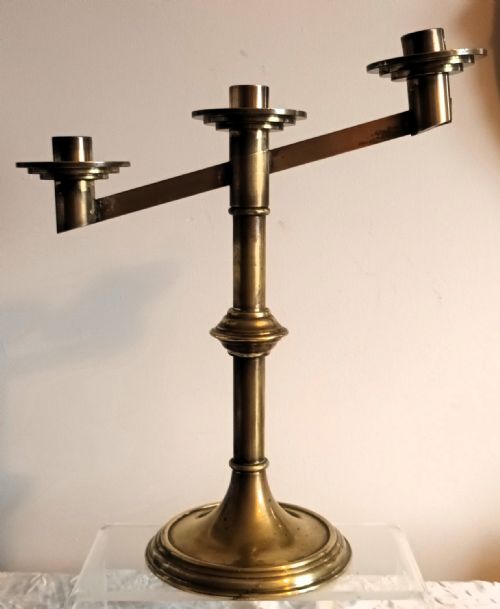 PAIR OF ANTIQUE ENGLISH VICTORIAN BRASS ALTAR CANDELABRA - ADDITIONAL PHOTO 2