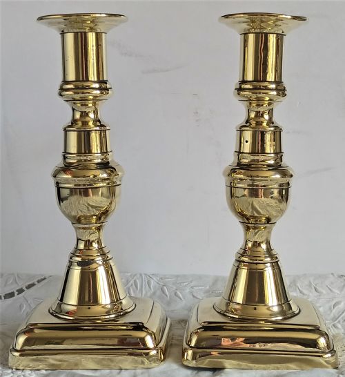 Pair of Antique English Victorian Brass Candlesticks