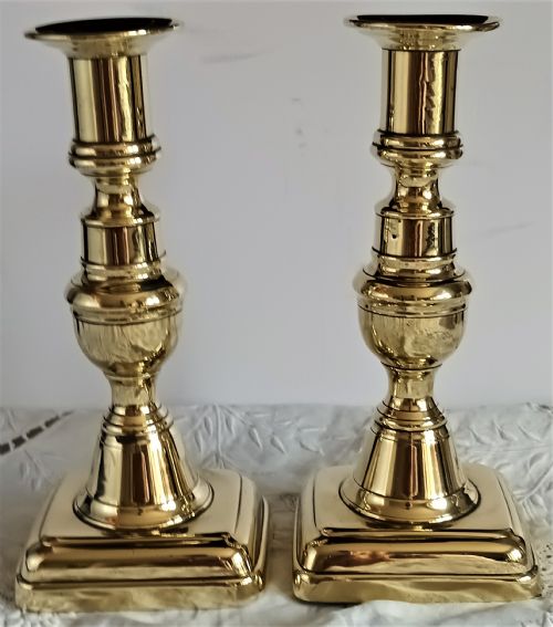 fig 1. Pair of Antique English Victorian Brass Candlesticks