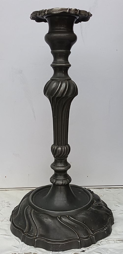 PAIR OF ANTIQUE VICTORIAN PEWTER ROCOCO CANDLESTICKS - ADDITIONAL PHOTO 1