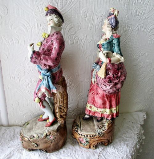 PAIR OF VINTAGE FRENCH EARTHENWARE CARNIVAL FIGURINES - ADDITIONAL PHOTO 1