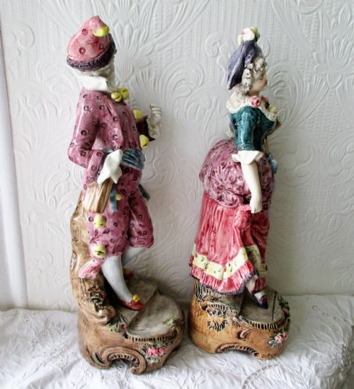 PAIR OF VINTAGE FRENCH EARTHENWARE CARNIVAL FIGURINES - ADDITIONAL PHOTO 3