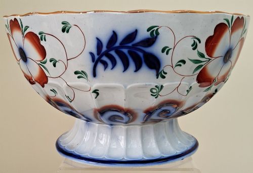 ANTIQUE VICTORIAN GAUDY WELSH PAGODA PATTERN POTTERY FOOTED BOWL - ADDITIONAL PHOTO 2