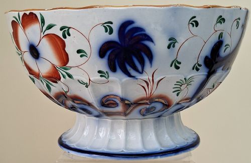 ANTIQUE VICTORIAN GAUDY WELSH PAGODA PATTERN POTTERY FOOTED BOWL - ADDITIONAL PHOTO 3
