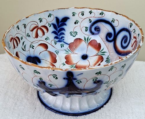 ANTIQUE VICTORIAN GAUDY WELSH PAGODA PATTERN POTTERY FOOTED BOWL - ADDITIONAL PHOTO 4