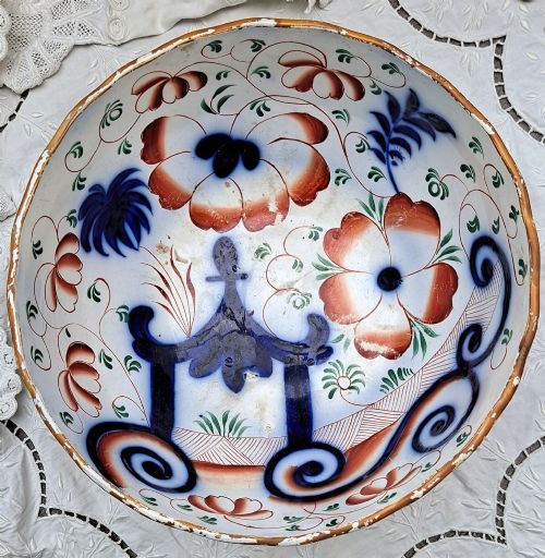 ANTIQUE VICTORIAN GAUDY WELSH PAGODA PATTERN POTTERY FOOTED BOWL - ADDITIONAL PHOTO 5