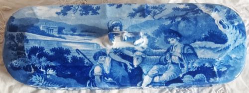 fig 1. Antique English Georgian Blue and White Transfer Ware Toothbrush Box