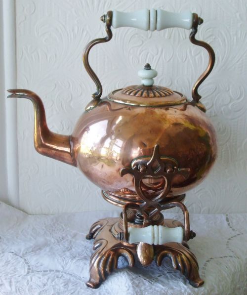 Antique English Victorian Copper Spirit Kettle ~ Mappin & Co.
