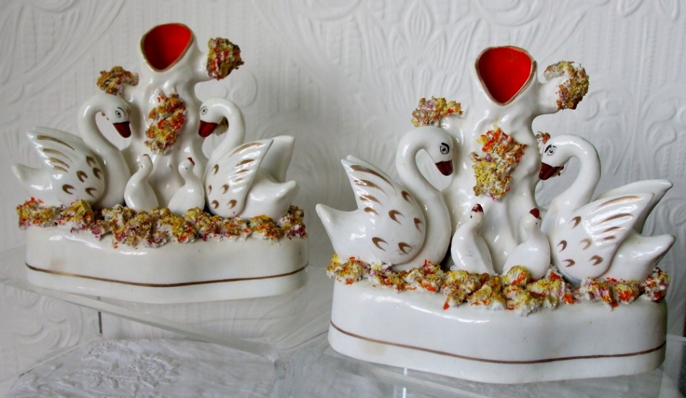 Pair of Antique English Victorian Staffordshire Pottery 
