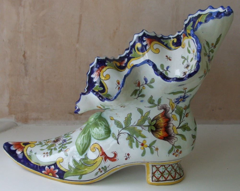 Antique Desvres French Faience Boot
