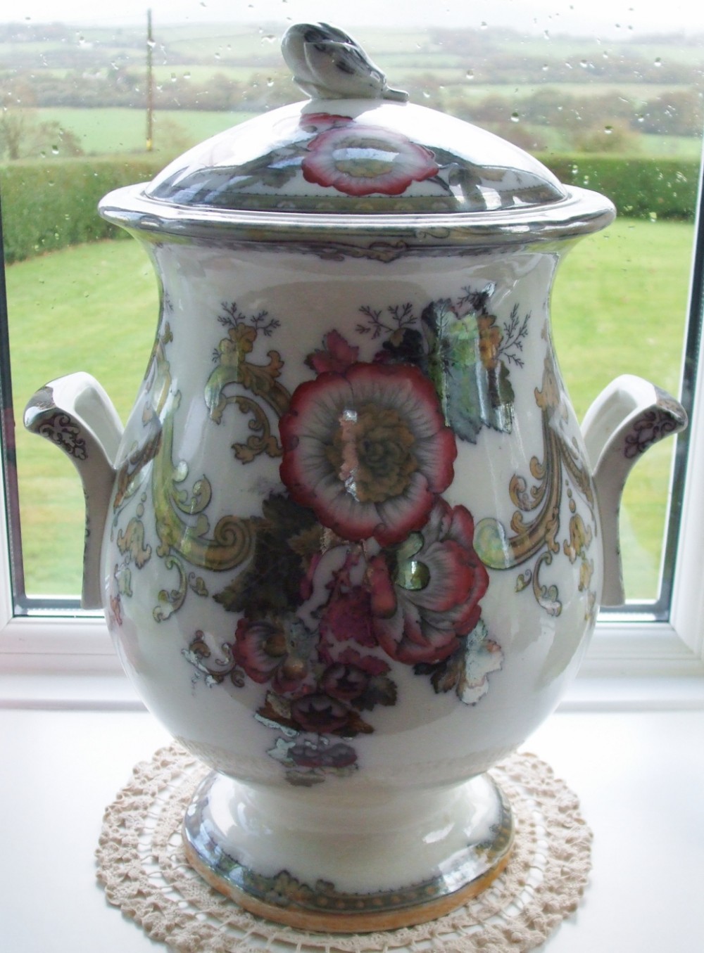 Antique English Victorian Ironstone Leech Jar and Cover