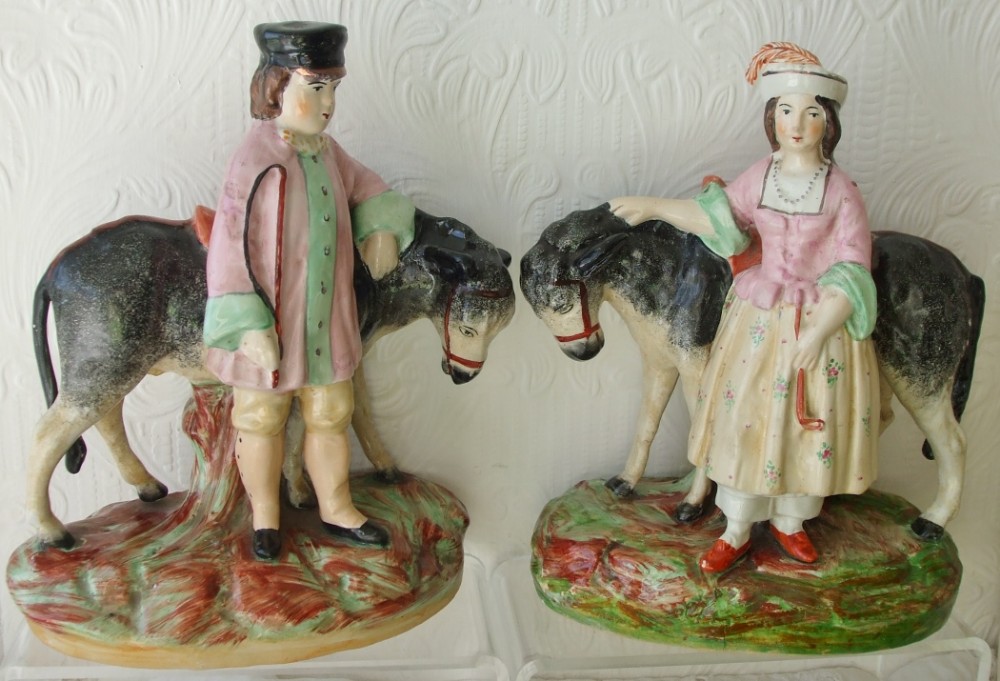 Pair of Antique English Victorian Staffordshire Pottery Figures ~ 