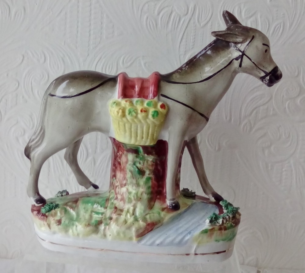 Antique English Victorian Staffordshire Pottery Figure of a Donkey ~ H 2929