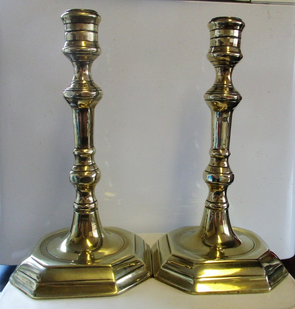 Pair of Antique English Georgian Brass Candlesticks